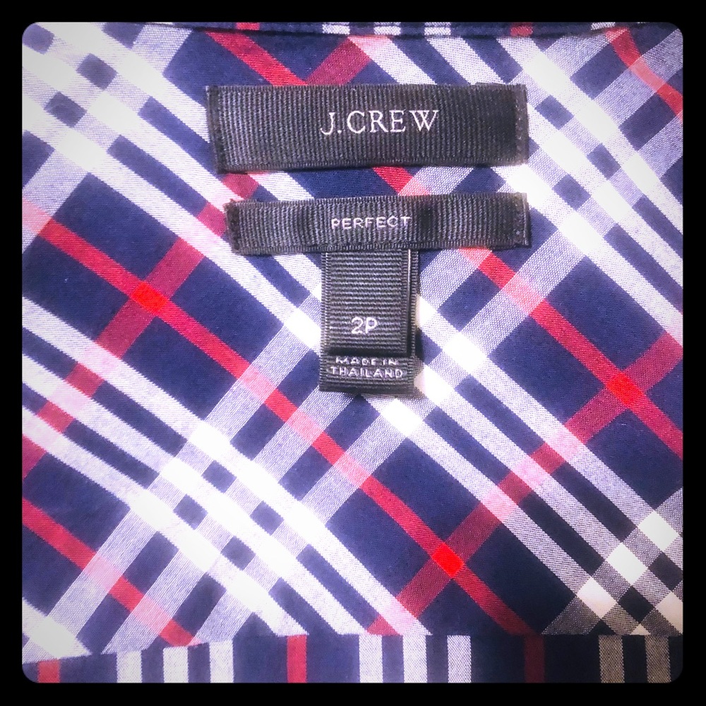 J crew navy and red plaid button down